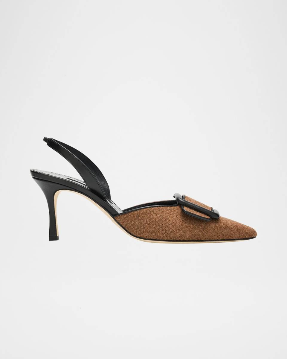 Mayslibi Wool Buckle Slingback Pumps